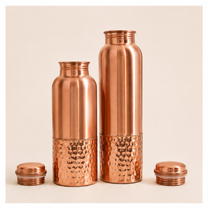 Bouteille d'eau en cuivre pur en gros, design demi-martelé, anti-fuite, écologique, pour la guérison ayurvédique - Product Image 1