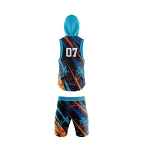 Custom Sublimated <b>Sleeveless</b> <b>Hoodie</b> & Shorts Set Green Black Striped Quick Dry Unisex Athletic Wear Adult All Seasons - Product Image 4