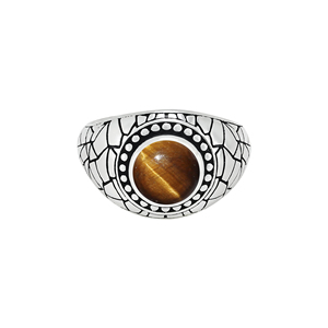Anillo de Plata de Ley 925 Clásico y Moderno con Cabujón de Ojo de Tigre Natural, Mosaico de Piedras Preciosas Marrón Dorado, Joyería Boho - Product Image 2
