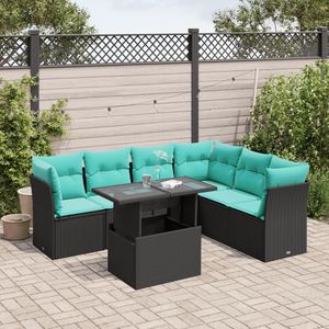 Juego de sofás de jardín de ratán sintético negro de 7 piezas con cojines - Product Image 1