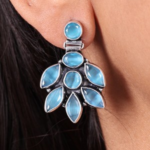 Pendientes de Plata Oxidada con Baño de Latón y Ónix, Estilo Bohemio, Venta al por Mayor, Joyería Hecha a Mano para Mujer, Rajasthan - Product Image 2