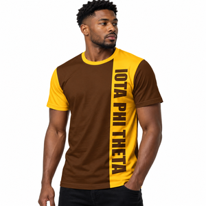 Camiseta IOTA Marrón Dorado para Hombre, Manga Corta, Cuello Redondo, con Gráfico de Letras Griegas de Fraternidad, Ropa Casual para el Campus - Product Image 1