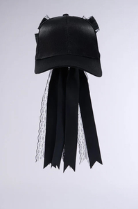 Gorra de Béisbol Negra de Satén con Decoración de Lazo de Encaje, Ajustable para Mujer, Diseño de 6 Paneles, Estilo Casual - Product Image 6