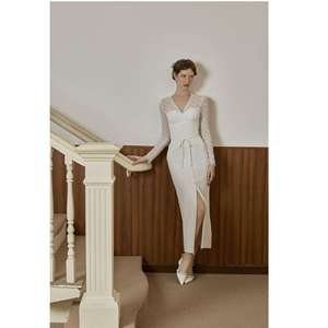 Vestido de Mujer con Cuello en V 2026, Vestido Midi de Algodón con Encaje, Nuevo, Elegante, Clásico, Femenino, Vietnam VIVIAN - Vestido Clásico con Abertura Frontal KD51 - Product Image 3