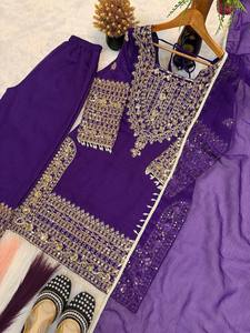 Nuevo Traje Salwar Palazo de Seda Morada para Fiesta, Estilo Pakistaní Bollywood, Diseño Indio para Bodas, el Más Vendido, Listo para Usar - Product Image 3