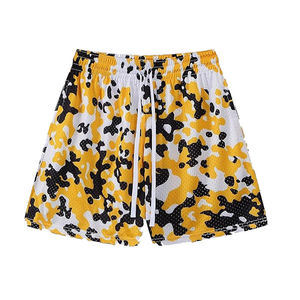 Shorts de basketball pour hommes à imprimé floral, séchage rapide, taille élastique, anti-plis, en toile polyester/coton, avec logo frontal, décontractés et sportifs - Product Image 2
