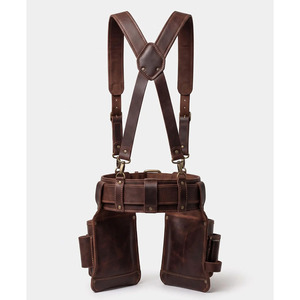 Ceinture porte-outils en cuir faite à la main avec plusieurs compartiments de rangement, porte-marteau et coutures renforcées, disponible en gros - Product Image 2