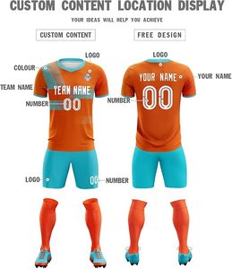 Uniforme de Fútbol Personalizable Naranja con Detalles Azules, Impresión por Transferencia de Calor, Cuello en V, Transpirable e Impermeable, Unisex para Adultos - Product Image 2