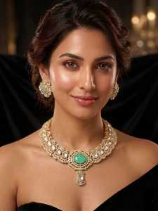 Gold Plated Kundan Choker Necklace and Earrings <b>Set</b> Women <b>Indian</b> Bridal Wedding <b>Jewelry</b> - Product Image 3