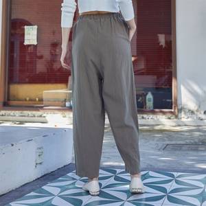 Women's High Waist Wide Leg Pants Solid Color Loose Fit Ankle Length Elastic Waist Casual Summer Style Linen Cotton Fabric - Product Image 4