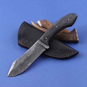 Couteau à lame fixe en acier Damas, couteau à dépecer à lame tombante, qualité industrielle, manche en bois Pakka, couteaux de chasse personnalisés OEM - Product Image 1