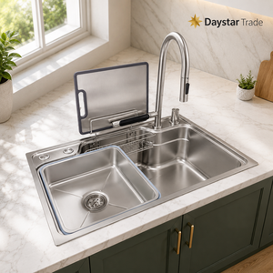 อ่างล้างจานครัวทรงสี่เหลี่ยมแบบฝังใต้เคาน์เตอร์ สเตนเลส 304 ยี่ห้อ Daystar Trade Modern ผลิตตามสั่ง แบบอ่างเดี่ยว ขัดเงา พร้อมรูติดตั้งสี่รู - Product Image 1