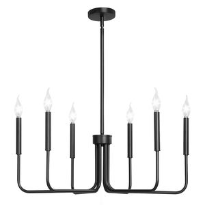 Lampadario Moderno Stile Fattoria a 6 Luci, Altezza Regolabile, Nero, Lampada a Sospensione per Sala da Pranzo, Base E27 per Soffitti - Product Image 1