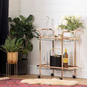 Modern Gold Iron Beverage <b>Trolley</b> with Glass Shelves Rolling <b>Serving</b> Cart Home Kitchen Dining Room Storage and <b>Serving</b> Organizer - Product Image 6