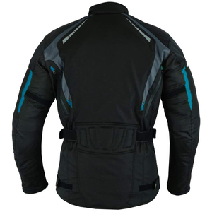 Blouson de moto pour homme noir, bleu et gris, style motard, fermeture éclair, col montant, coupe classique, coupe-vent - Product Image 2