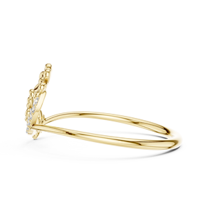 Anillo solitario de oro amarillo macizo de 14k para mujer con diamante de corte redondo minimalista floral en cascada para compromiso, aniversario, boda. - Product Image 2