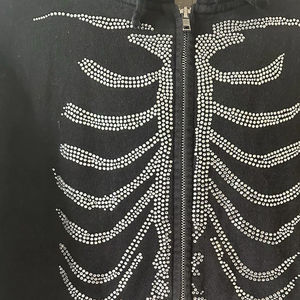 Sudaderas con capucha de invierno para hombre, al por mayor, OEM, personalizadas, con pedrería, 100% algodón polar, diseño de logotipo de calavera y esqueleto, con cremallera completa - Product Image 5