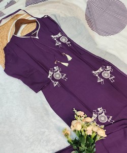 Conjunto de dos piezas con bordado de rayón y algodón, estilo casual, color morado, prenda étnica con dupatta. - Product Image 4