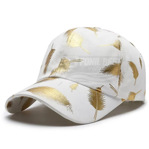 Spring and Autumn Sporty Baseball <b>Cap</b> with Bronze Feather 100% Polyester Twill Fabric Black Gold for Men and <b>Women</b> Beach Use - Product Image 2