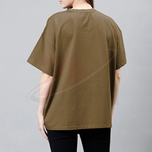 Nuevas llegadas: Camiseta oversize de cuello redondo, color liso, 100% algodón, con estampado de logo personalizado, transpirable, para venta al por mayor a granel para mujer. - Product Image 4