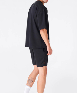 T-shirts à épaules tombantes, shorts personnalisés avec logo, shorts délavés teints à la cire pour hommes, décolleté étroit, t-shirts oversize de marque tendance pour hommes - Product Image 3