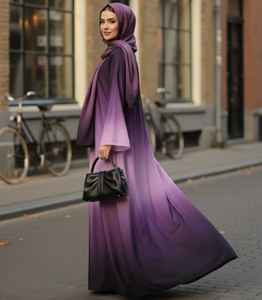 Abaya Morada Estampada, Burkha de Poliéster, Fabricante de Ropa Islámica, Abaya de Color Morado en Tela Satén, Abaya Cerrada de Dubái - Product Image 2