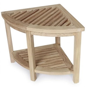 Modern Solid <b>Teak</b> Wood Corner Stool Lower <b>Shelf</b> Storage Apartment Bathroom Outdoor Use No Assembly Required Well Sanded Finish - Product Image 2