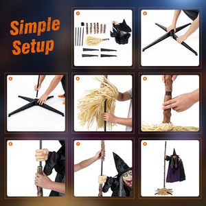 万圣节动画飞行女巫扫帚装饰品 6.6 英尺 - Product Image 6