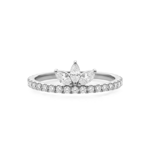 Manufacturer Marquise & Round Cut Lab Created Diamond 14K Solid Gold Lotus Floral Design Ring Dainty Crown Cluster Diamond Ring - Product Image 3