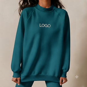 Autumn Women's Relaxed Oversized Cotton Fleece Mockneck Streetwear Pullover Windproof Breathable Features Long Sleeve Casual Top - Product Image 1