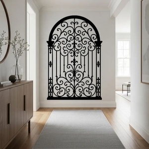 Décoration murale moderne en fer, panneau rectangulaire gravé motif fleur de lys, surface embossée pour portail - Product Image 3