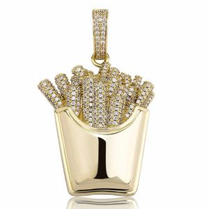 Collier pendentif frites emoji en or rose pour hommes et femmes, hip hop, avec diamants CZ Moissanite, plaqué or et argent, bijou charme emoji - Product Image 4