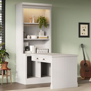 83.4\" <b>Tall</b> Modern Bookcase with Writing Desk Workstation <b>Storage</b> Shelf Op-for Study & Workspace - Product Image 2