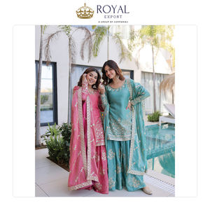 Fournisseur mondial vendant des vêtements indiens, des tenues de mariage et de fête, une collection traditionnelle de costumes Sharara en tissu Fendy Crush. - Product Image 3