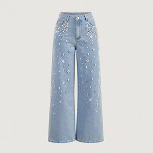 Prix d'usine – Jean pour femme indigo foncé, coupe large, taille haute – Vente en gros pour fabricants de streetwear - Product Image 2