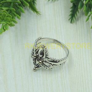 Vintage Handmade Filigree <b>Ring</b> 925 <b>Silver</b> Brass Gothic Floral Crown Design <b>Statement</b> Jewelry Gift for Women Girlfriend mom Her - Product Image 3