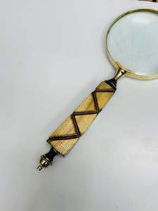 4'' Handheld Magnifying <b>Glass</b> with Geometric Carved Wooden Handle & Brass Frame | Optical <b>Glass</b> <b>Reading</b> Magnifier - Product Image 2