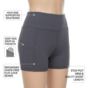 Shorts de compression pour femmes, sport pickleball, haute élasticité, coutures renforcées, taille élastique, poches latérales, respirant, séchage rapide, vêtements de sport - Product Image 1