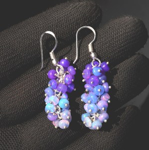 Boucles d'oreilles pendantes HAYAAT GEMS en opale éthiopienne, plaqué or, argent 925, perles cabochon bleues multicolores, bijoux ethniques de mariage - Product Image 3