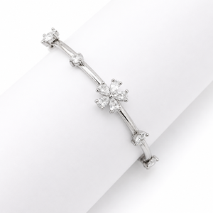 925 Sterling <b>Silver</b> Diamond Floral Open <b>Cuff</b> <b>Bracelet</b> for Women High Polish Elegant Party Wedding Gift Jewelry - Product Image 2