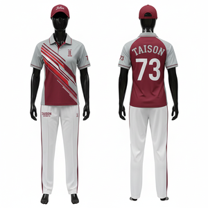 Premium 160 GSM Breathable Polyester Interlock Women <b>Cricket</b> Uniform Red <b>White</b> Diagonal Panel Design Custom Sublimation Team Kit - Product Image 1