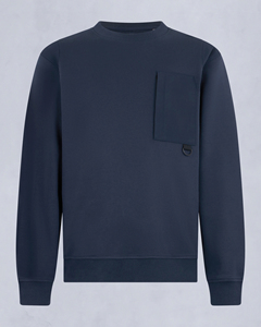 Sudadera de Cuello Redondo Azul Marino para Hombre con Bolsillo en el Pecho, Corte Regular, Estilo Casual, Color Sólido, Tejido de Felpa Francesa - Product Image 3