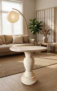 Table d'appoint en marbre travertin, table de salon, table d'appoint en pierre naturelle faite à la main, table d'appoint en marbre beige, table basse, meubles de salle à manger - Product Image 2