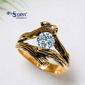 Anillo Redondo de Moissanita en Plata de Ley 925 con Diseño Texturizado de Ramas Inspirado en el Bosque, Joyería Artesanal para Mujer, Venta al Por Mayor - Product Image 3