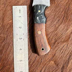 Custom High Quality Damascus Steel Outdoor Hunting/Skinning/Camping Knife <b>Drop</b> Point Wood Handle Leather Sheath 3-Year Warranty - Product Image 2