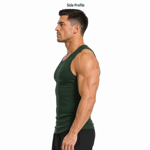 Débardeur de sport côtelé ajusté et respirant pour homme, en coton extensible, anti-humidité, pour entraînement et fitness, marque privée OEM - Product Image 4