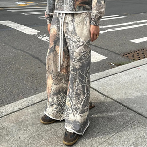 Factory Direct 100% Cotton Fleece Hunting Camouflage Print Stacked Wide Leg Sweatpants <b>Drawstring</b> Baggy Heavyweight <b>Trousers</b> - Product Image 2