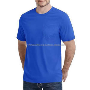 T-shirt col rond homme style urbain bleu 2026, grande taille, coton et polyester respirant avec poche 2026 - Product Image 1