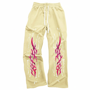 Pantalones Deportivos Anchos Negros para Hombre, Estampado de Llamas Rosadas, Cintura Elástica con Cordón, Estilo Urbano, Joggers Casuales - Product Image 5