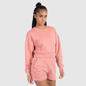 Sweat-shirt léger pour femme, grande taille, imprimé automne, col rond, gaufré, logo personnalisé, coupe oversize, crop top sport gym, hiver - Product Image 3